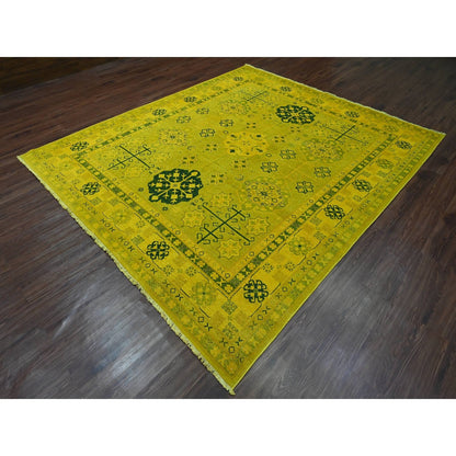8'1"X9'5" Golden Yellow Overdyed Kazak Star Design Wool Hand Knotted Rug