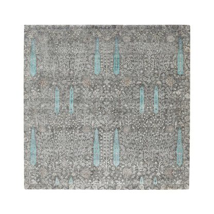 10'X10' Square Cypress Tree Design Silk Withtextured Wool Handknotted Rug