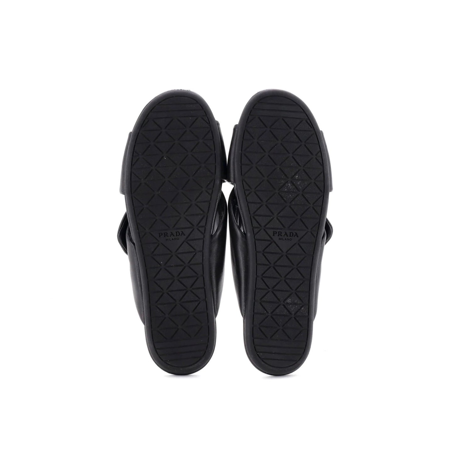 Prada Women'S Triangle Criss Cross Padded Sandals Leather