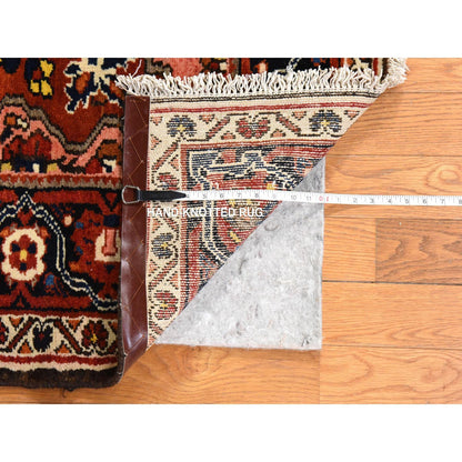 4'5"X14'7" Red Vintage Rug Hand Knotted Wool Clean With Full Pile Runner