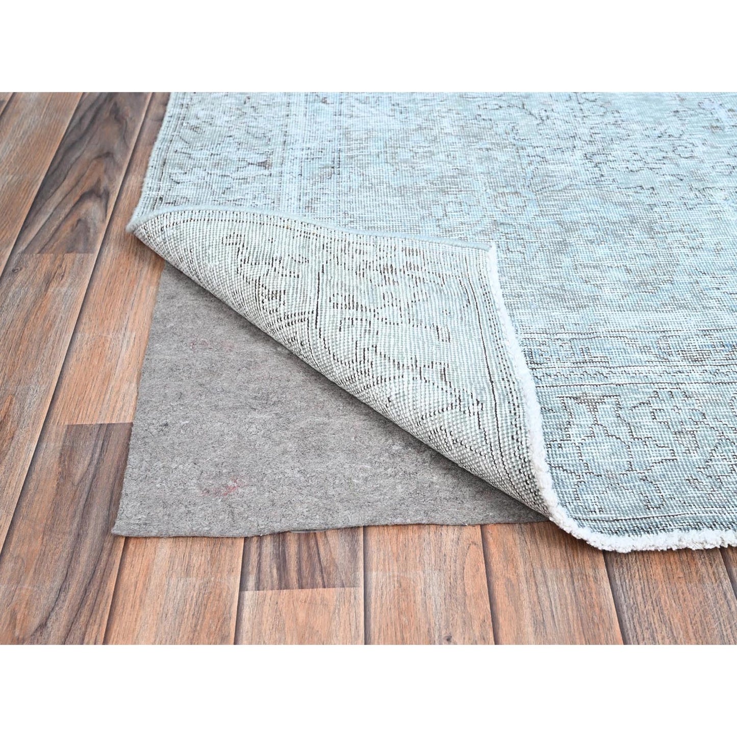 6'X8'9" Blue 100% Wool Clean Cropped Thin Hand Knotted Vintage Tebraz Rug