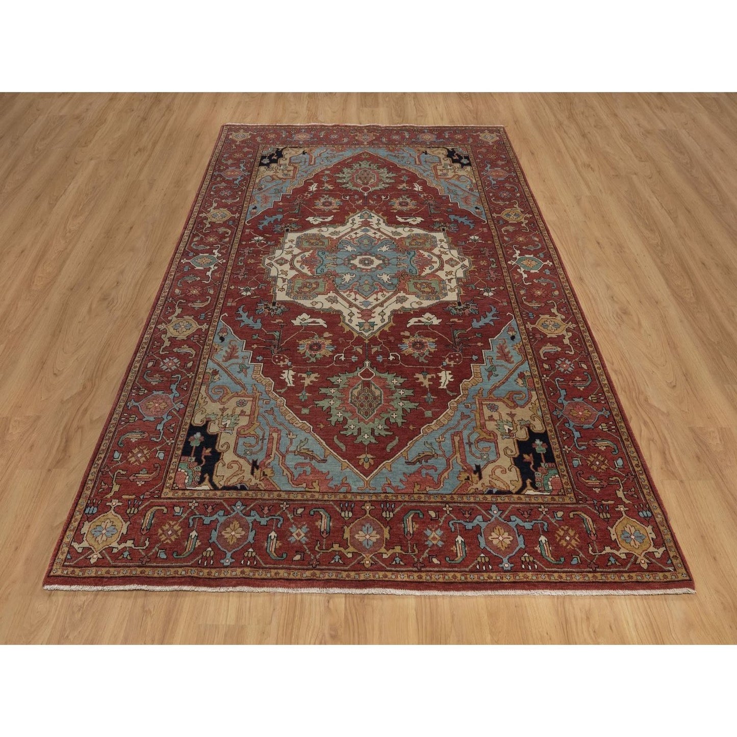 6'1"x9'2" Red Antiqued Fine Heris Re-Creation Soft Wool Hand Knotted Rug