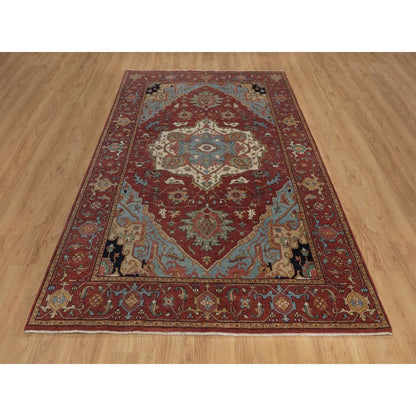 6'1"x9'2" Red Antiqued Fine Heris Re-Creation Soft Wool Hand Knotted Rug