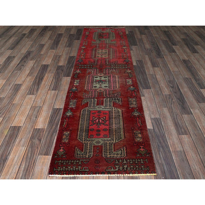 2'3"X8'5" Red Vintage Zoroastrian Khamadan Hand Knotted Wool Runner Rug