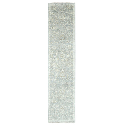 2'5"X11'4" Coin Gray Hand Knotted Oushak Design Soft Wool Runner Rug
