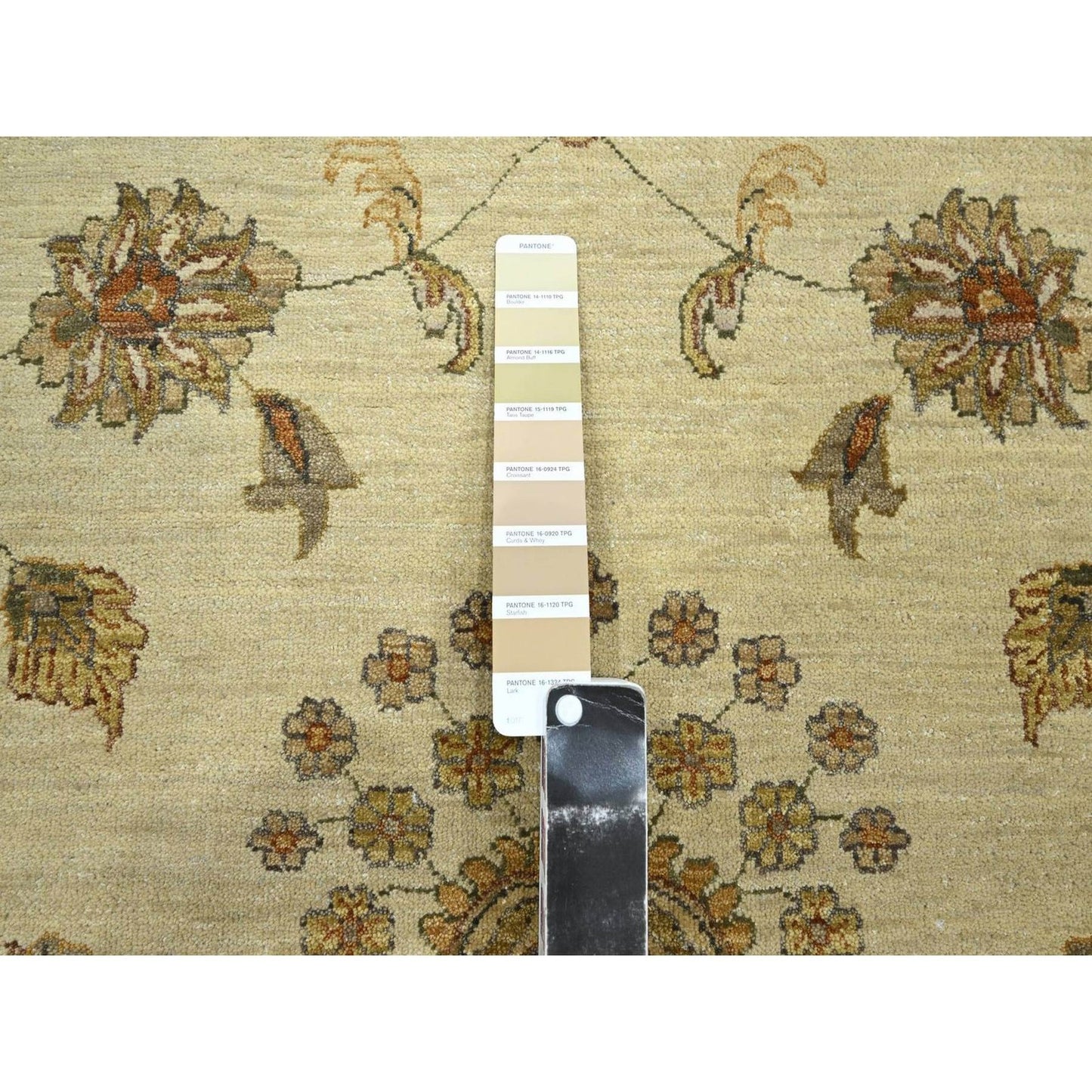 8'X10' Ivory Hand Knotted Agra Ziegler Design Leaf Pattern Pure Wool Rug
