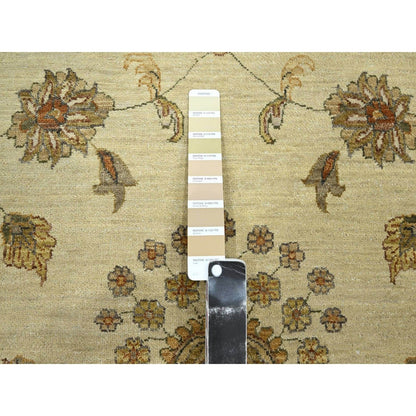 8'X10' Ivory Hand Knotted Agra Ziegler Design Leaf Pattern Pure Wool Rug