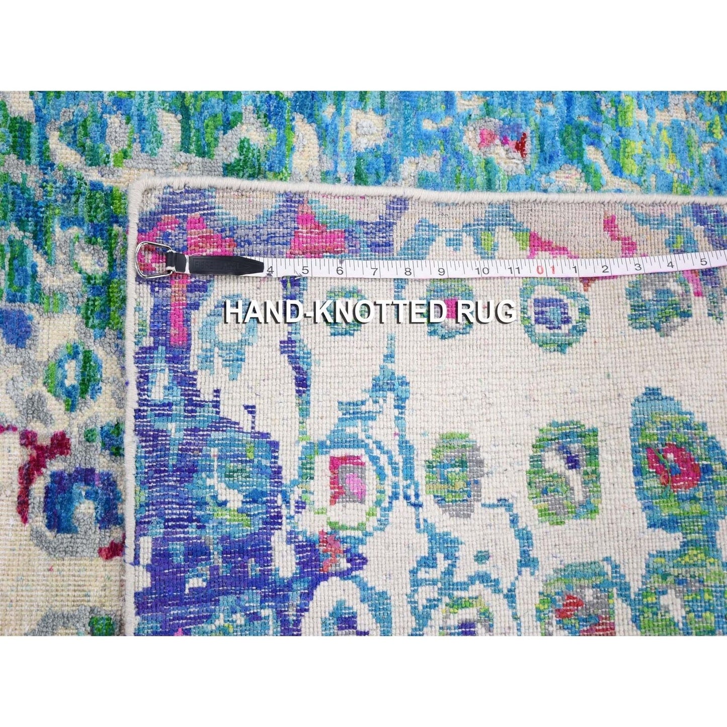5'X7'3" The Peacock Sari Silk Colorful Hand Knotted Oriental Rug