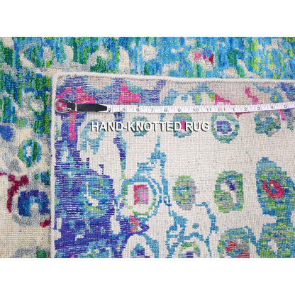 5'X7'3" The Peacock Sari Silk Colorful Hand Knotted Oriental Rug
