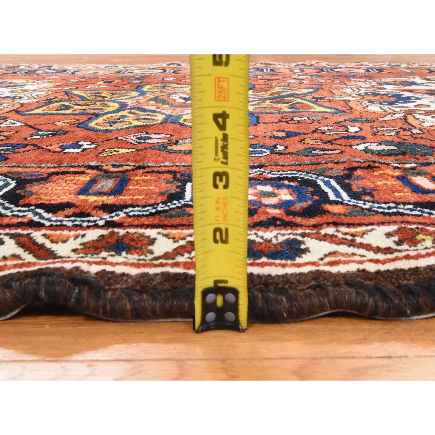 4'5"X14'7" Red Vintage Rug Hand Knotted Wool Clean With Full Pile Runner