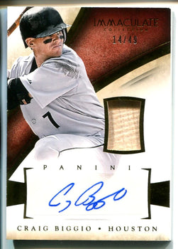 Craig Biggio 2014 Immaculate Collection Game-Used Material/Autographed Card #14/