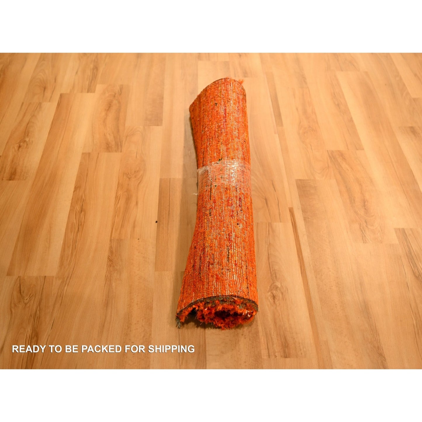 2'X3' Orange Plain Solid Design Hand Knotted Sample Sari Silk Mat Rug