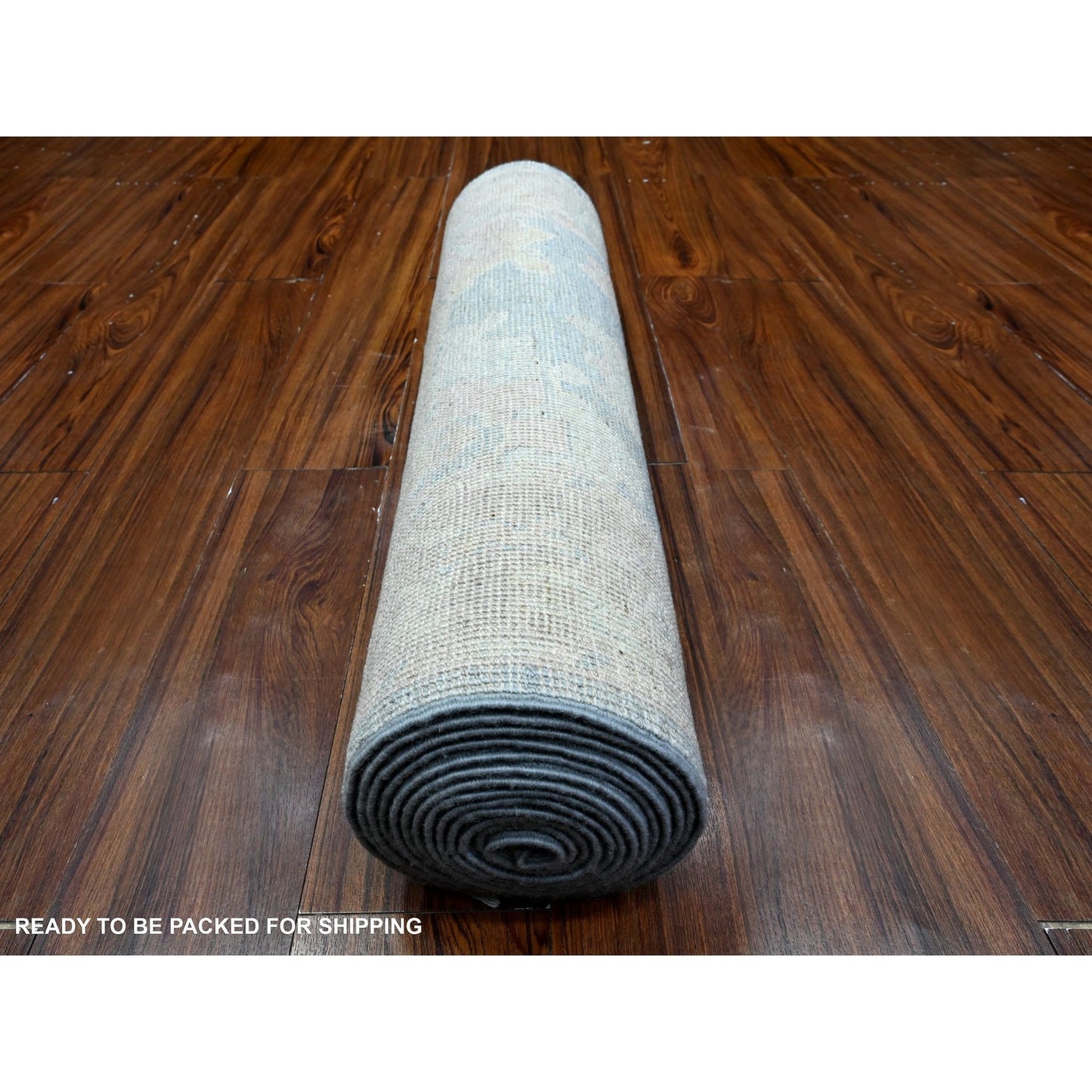 2'7"X15'3" Queen Blue Hand Knotted Angora Oushak Xl Runner Oriental Rug