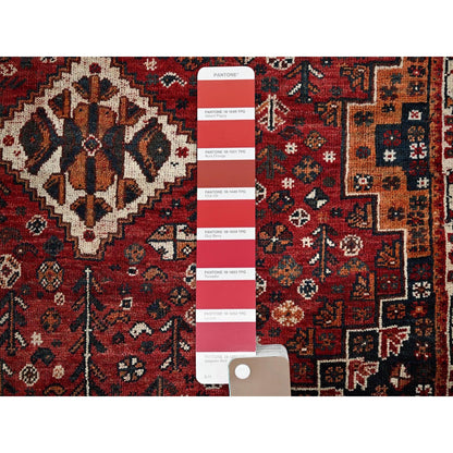 3'6"X5'1" Scarlet Red Vintage Zoroastrian Sheeraz Hand Knotted All Wool Rug