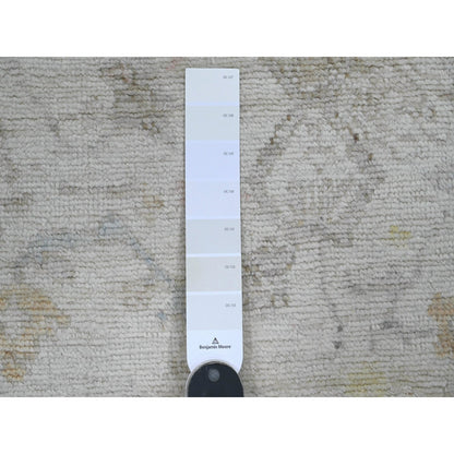 2'10"X12'5" White Hand Knotted Angora Oushak Leaf Design Wool Runner Rug