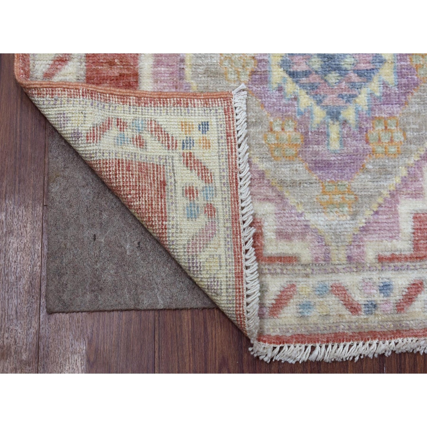 2'10"X9'6" Coral Red Afghan Angora Oushak Wool Hand Knotted Runner Rug