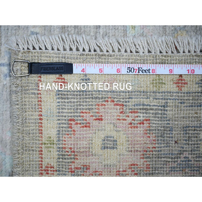 2'9"X13'7" Coin Gray Afghan Angora Oushak Hand Knotted Wool Runner Rug
