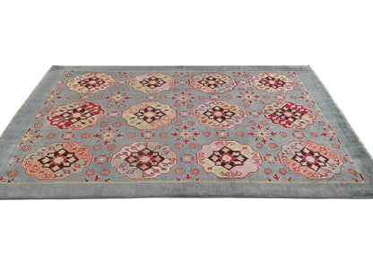 Hand-Knotted Kazak Oushak Rug 4X6 Ft Geometric