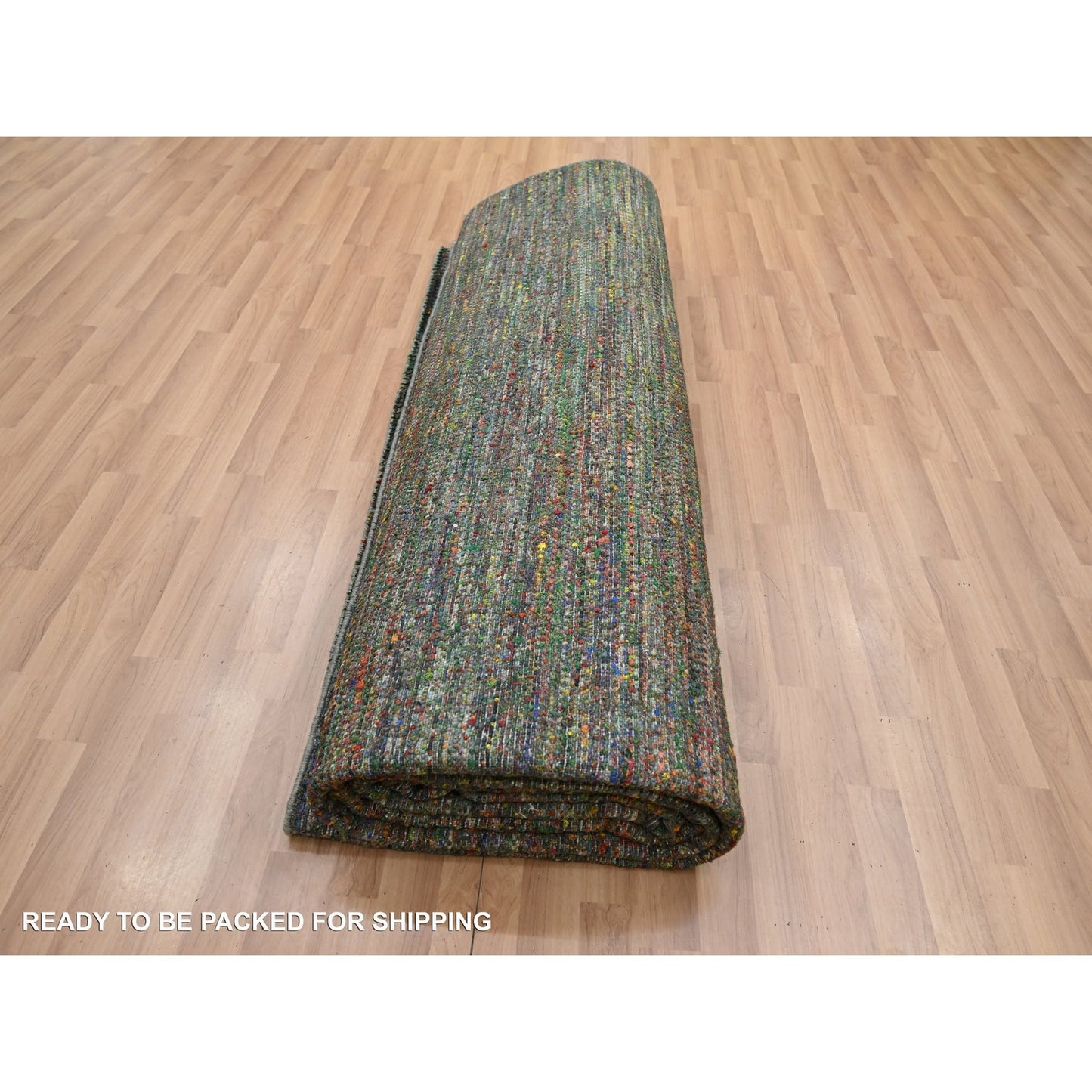 10'X14' Asphalt Black Modern Grass Design Wool And Silk Hand Knotted Rug