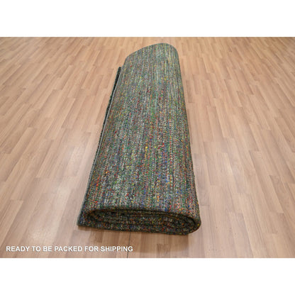 10'X14' Asphalt Black Modern Grass Design Wool And Silk Hand Knotted Rug