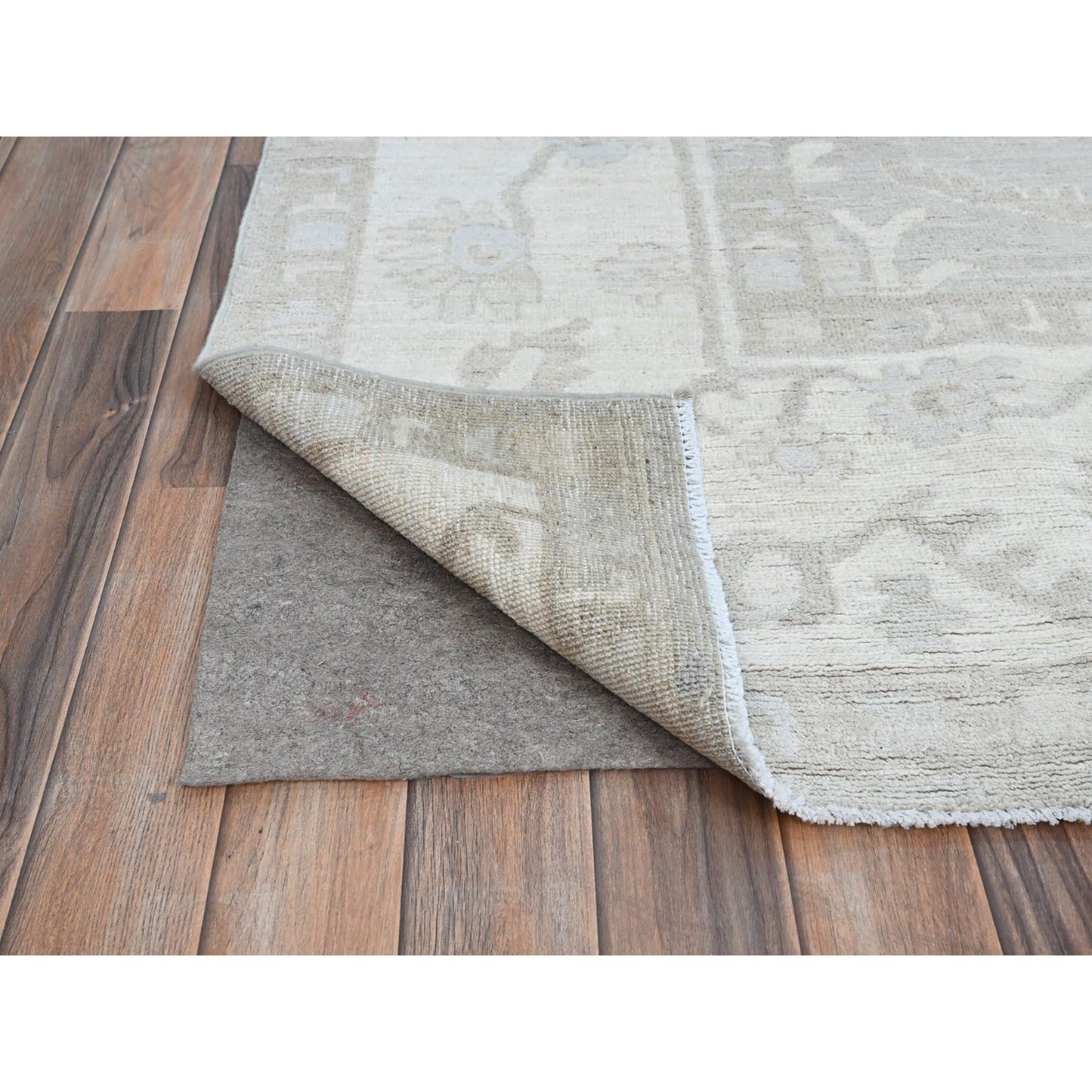 8'X9'8" Dove White Hand Knotted Afghan Peshawar Geometric Design Wool Rug