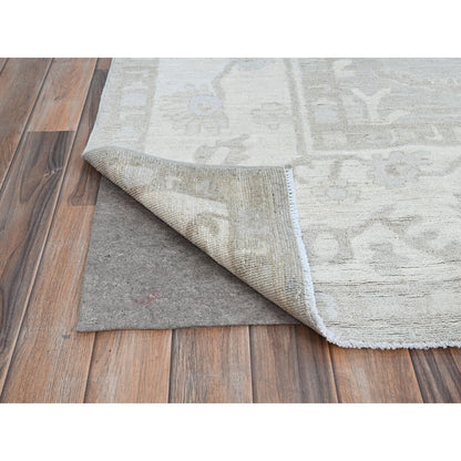 8'X9'8" Dove White Hand Knotted Afghan Peshawar Geometric Design Wool Rug