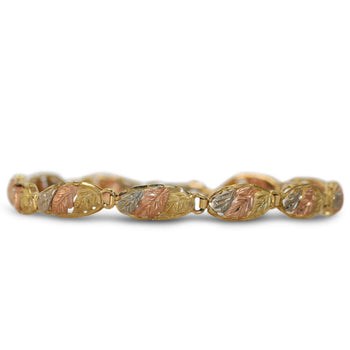 10K 3 Tone Fancy Leaf Bracelet, 6.2Gr
