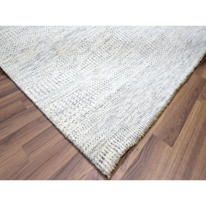 9'1"X12' Pearl White Modern Grass Design Hand Knotted Vibrant Wool Rug