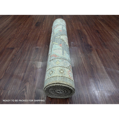 3'X11'6" Gray Anatolian Village Design Hand Knotted Pure Wool Runner Rug
