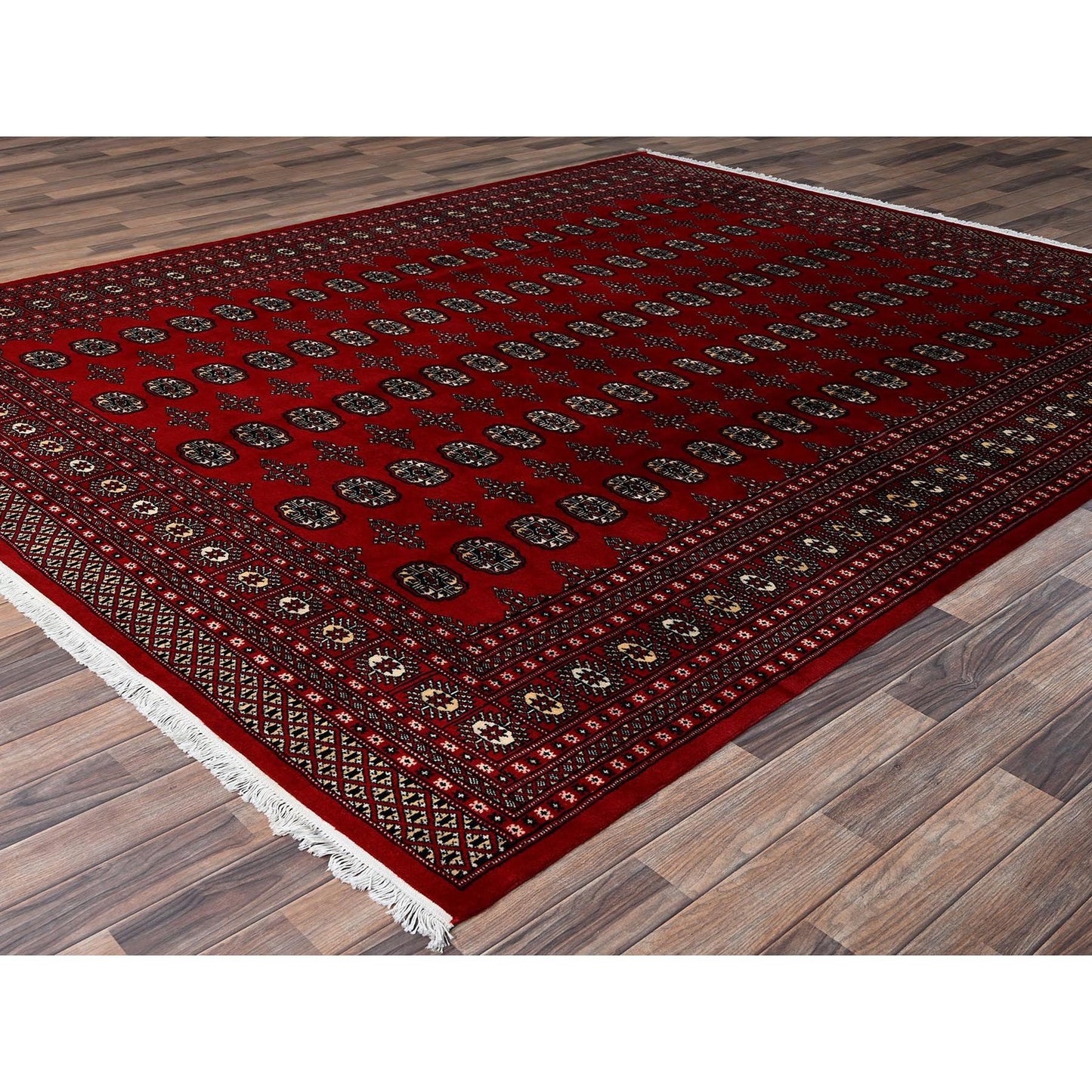 8'2"X10'1" Red Princess Bokara Tribal Medallions Rug Pure Wool Hand Knotted