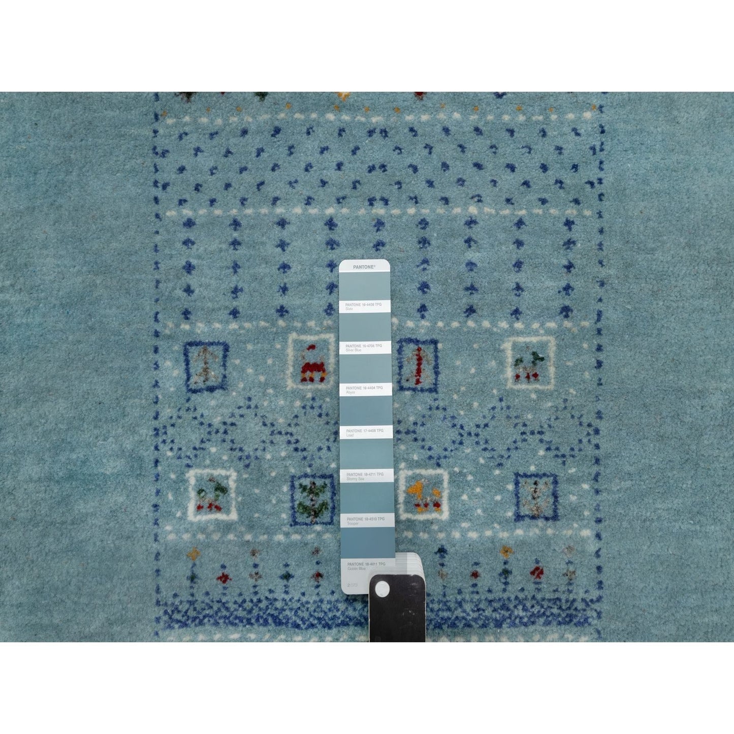 3'X5'6" Stone Blue Small Animal Figurines Modern Hand Knotted Wool Rug