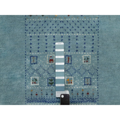 3'X5'6" Stone Blue Small Animal Figurines Modern Hand Knotted Wool Rug