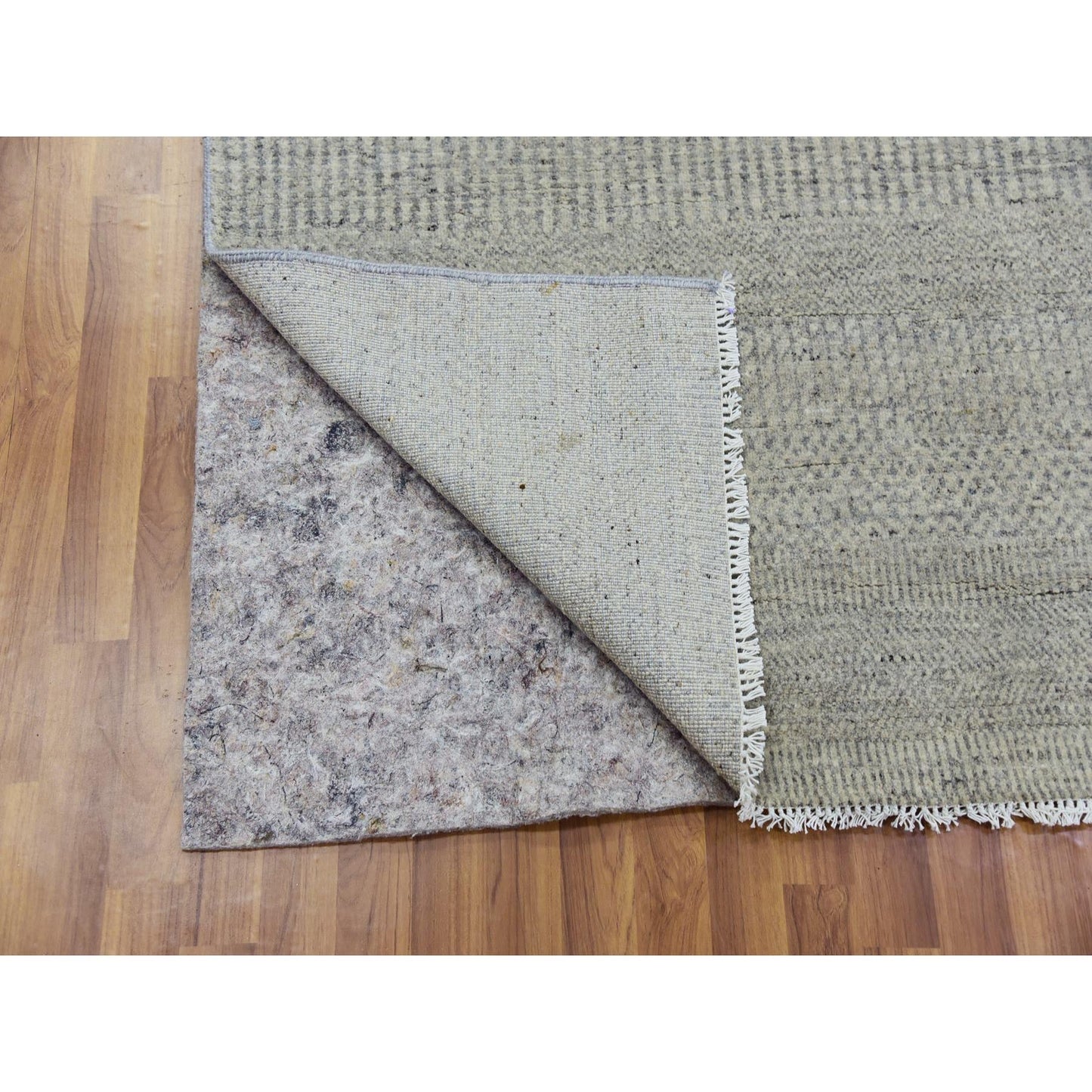 6'X6' Goose Gray 100% Undyed Wool Hand Knotted Grass Design Square Rug