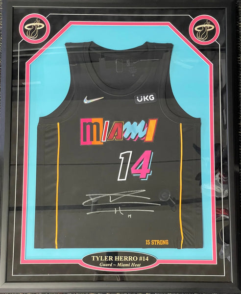 Tyler Herro Autographed Framed Miami Heat Mash Up Jersey (Jsa)