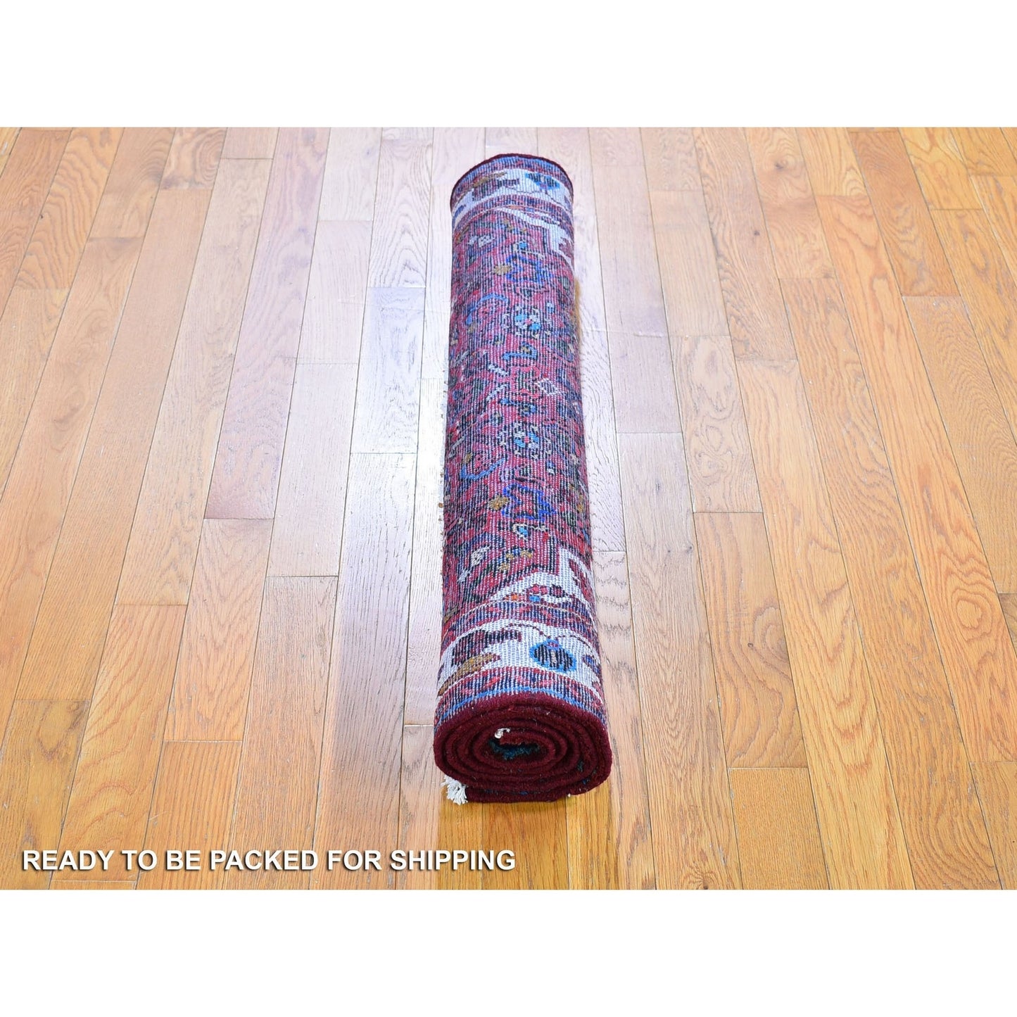 3'6"X5'1" Red New Farsian Amadan Flower Medallion Design Handknotted Rug