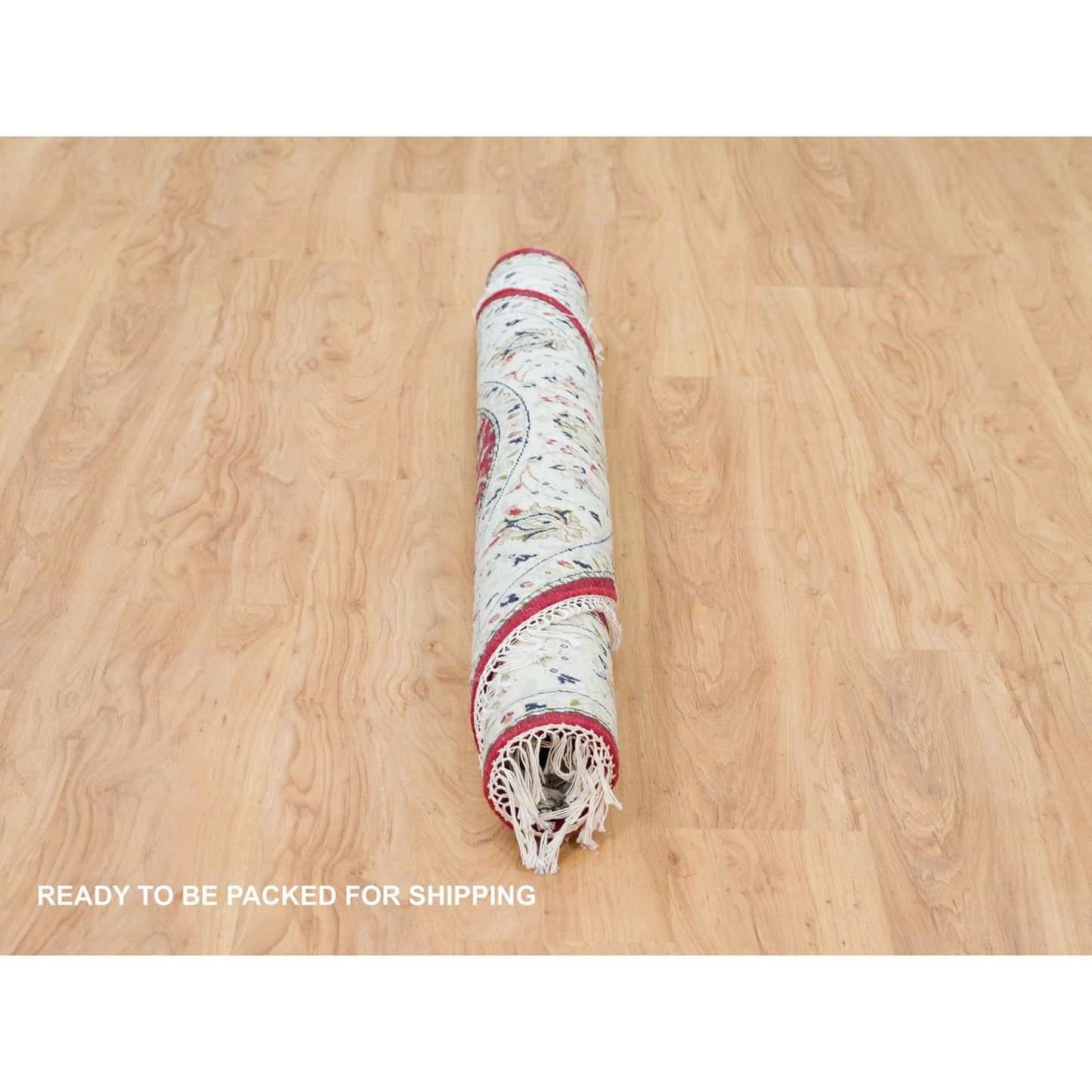 4'10"X4'10" Red Nain Design 250 Kpsi Soft Wool Hand Knotted Round Rug