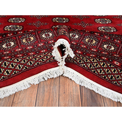 8'2"X10'1" Red Princess Bokara Tribal Medallions Rug Pure Wool Hand Knotted