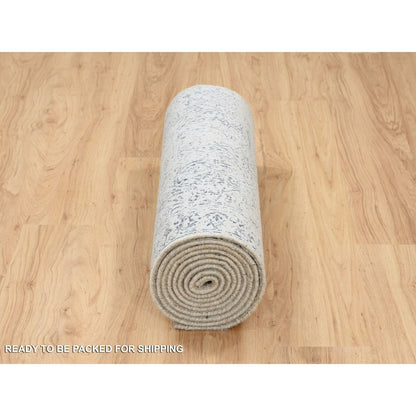 2'7"X12'2" Hand Loomed Gray Fine Jacquard Wool And Silk Runner Rug