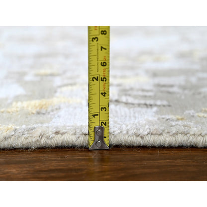 2'7"X7'10" Beige Abstract Design Wool And Silk Hand Knotted Runner Rug