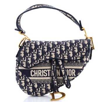 Christian Dior Saddle Handbag Logo Embroidered Oblique Canvas Medium