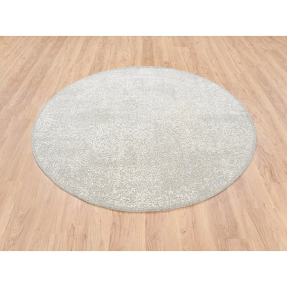 6'X6' Beige Wool And Silk Hand Loomed Fine Jacquard Round Rug