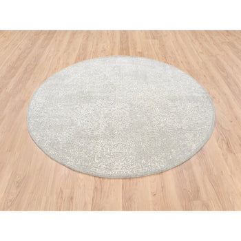 6'X6' Beige Wool And Silk Hand Loomed Fine Jacquard Round Rug