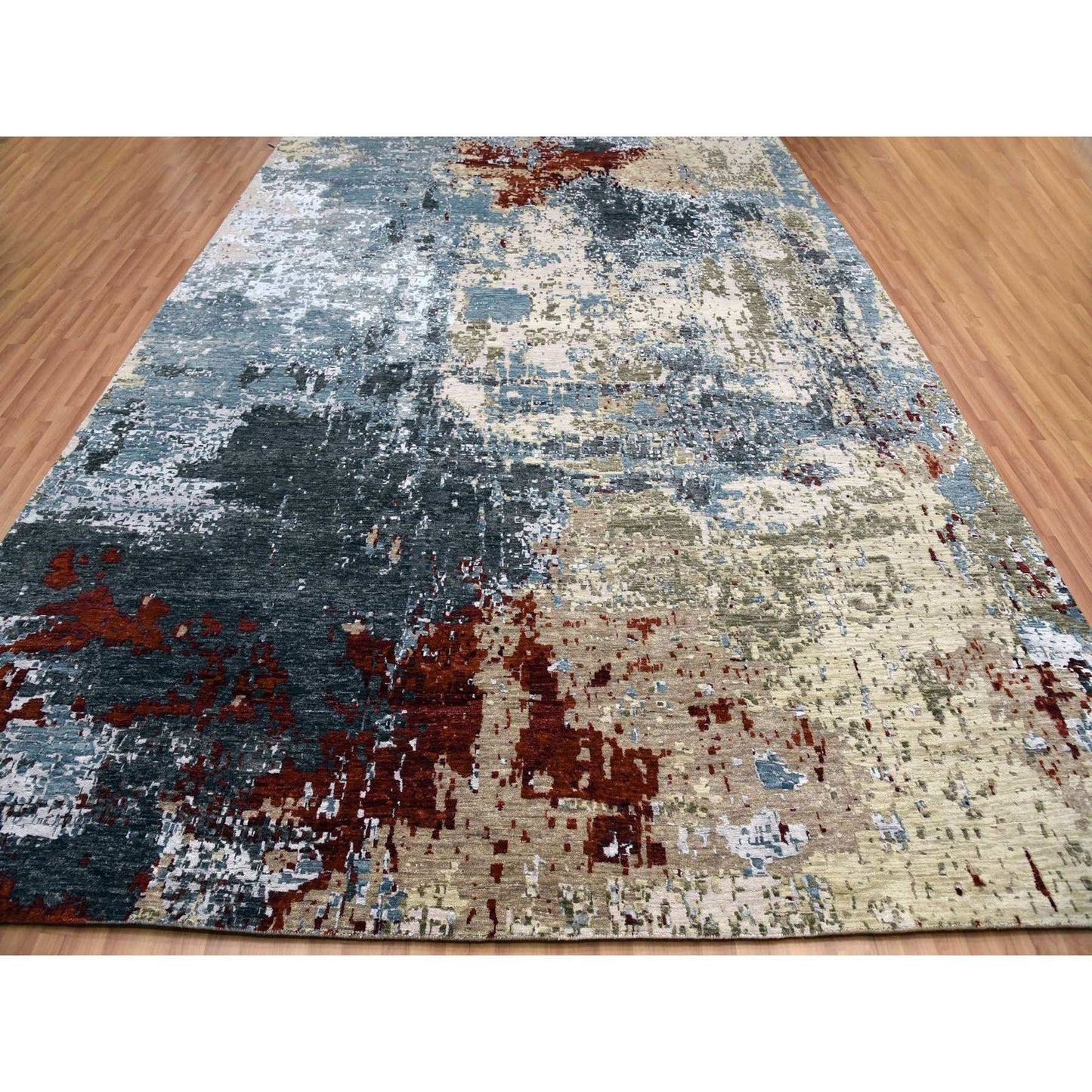 10'X14'2" Bone Gray Natural Wool Hand Knotted Abstract Design Rug