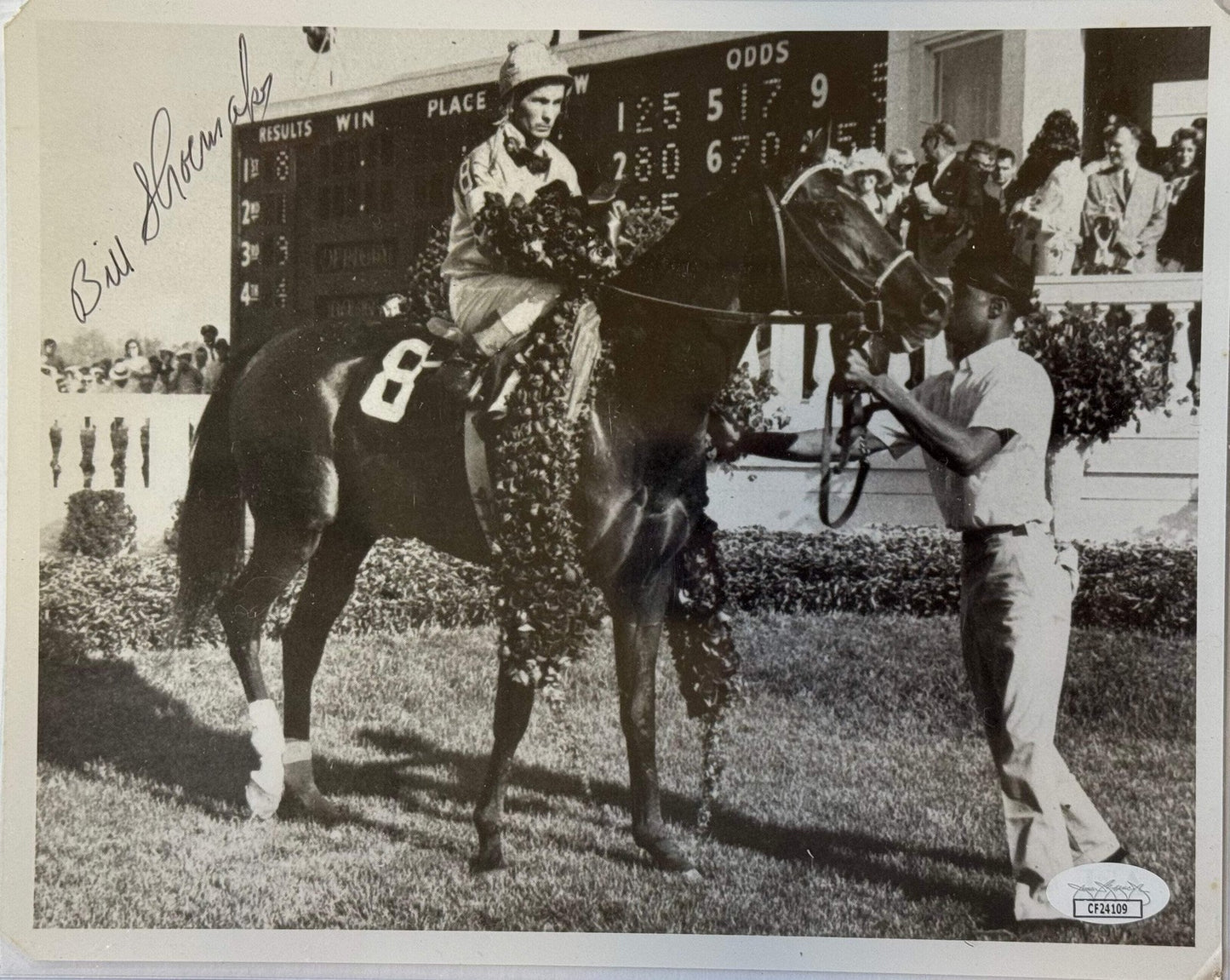 Bill Shoemaker Autographed Horse Racing 8X10 Photo Spectacular Bid (Jsa)