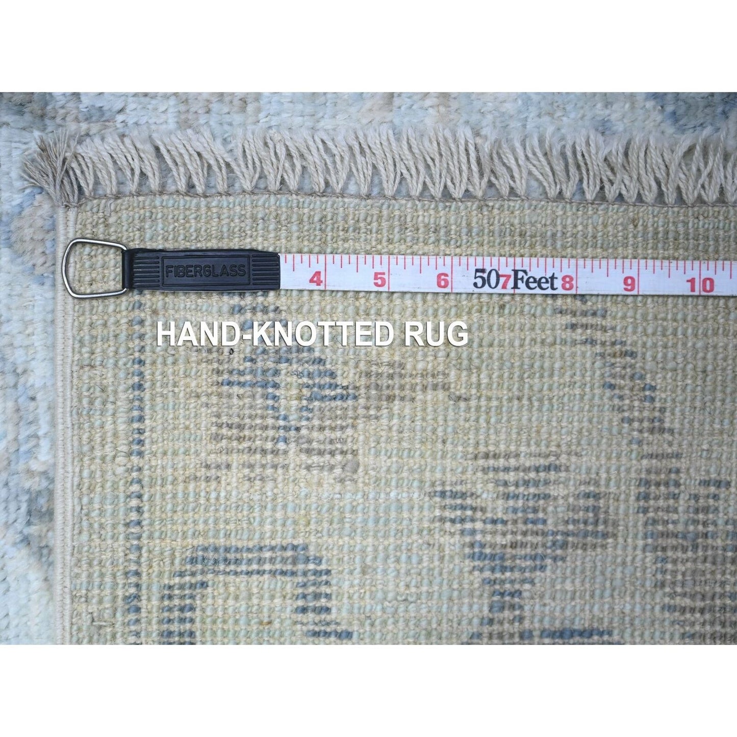 4'X11'10" Blue Oushak All Over Pattern Shiny Wool Hand Knotted Runner Rug