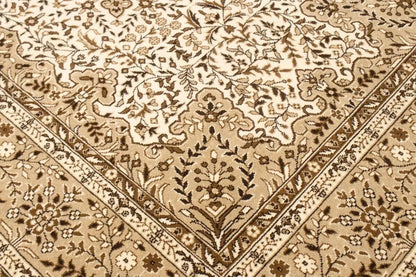 Handmade Vintage Style Cream Floral Kirman Rug