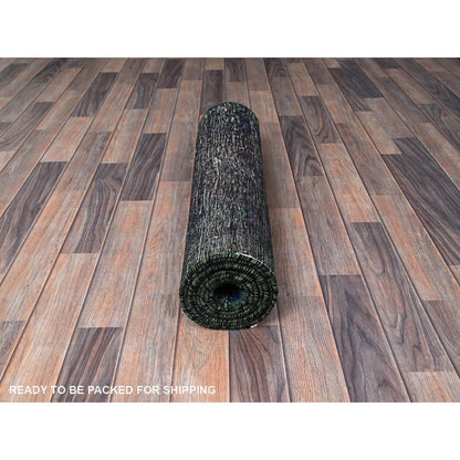 2'8"X9'6" Overdyed Green Vintage Zoroastrian Wool Hand Knotted Runner Rug