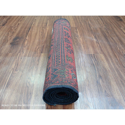 2'4"X7'9" Red Andkhoy Medallion Design 100% Wool Hand Knotted Runner Rug