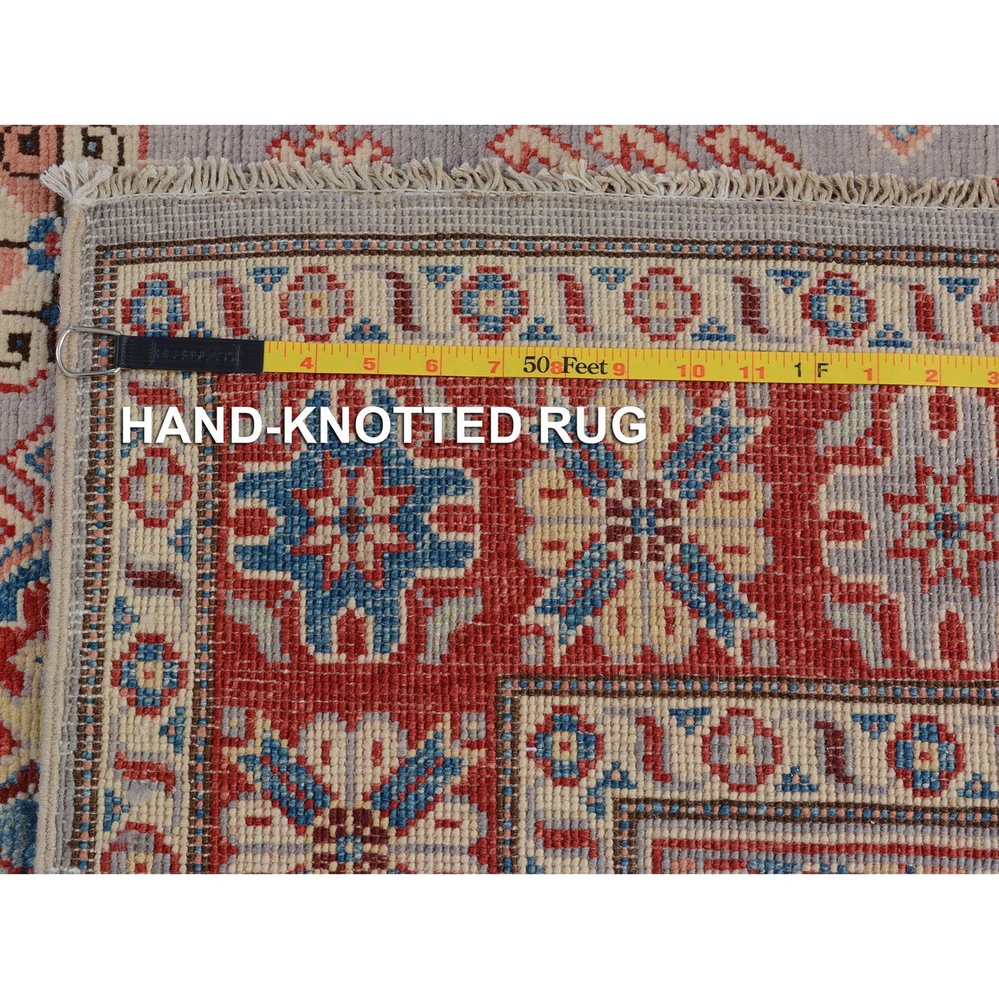 3'10"X6' Gray Special Kazak Geometric Design Pure Wool Hand Knotted Rug
