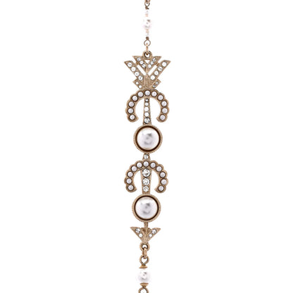 Chanel Coco Arrow Cc Station Long Necklace Metal And Faux Pearls With Crystals
